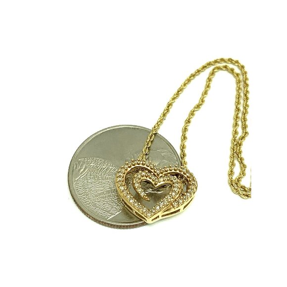 Heart Shape Pendant 0.20ctw Diamond 14k Yellow Gold Women's Rope Necklace 18'' - Picture 7 of 13